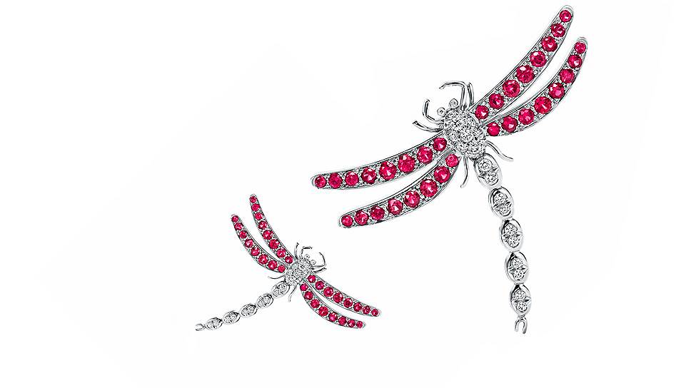 Tiffany & Co, броши Enchant Dragonfly, платина, рубины, бриллианты