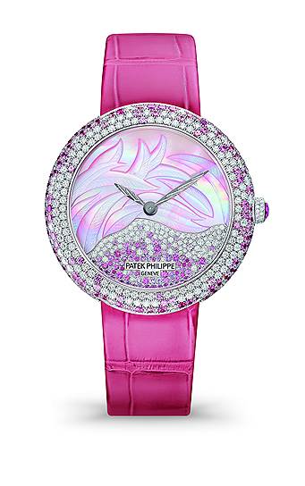 Patek Philippe, часы Calatrava, белое золото, розовые сапфиры, бриллианты, 35,8 мм, автоматический механизм