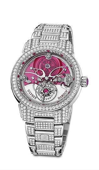 Ulysse Nardin, часы Royal Ruby Tourbillon, платина, рубины, бриллианты, 41 мм, автоматический механизм
