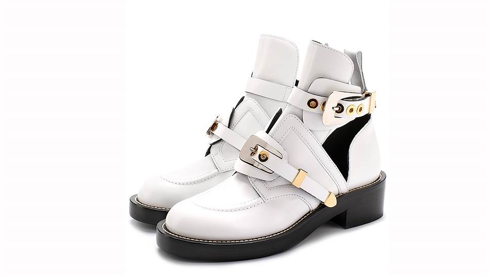 Кожаные ботинки BALENCIAGA Creepers с ремешками белые