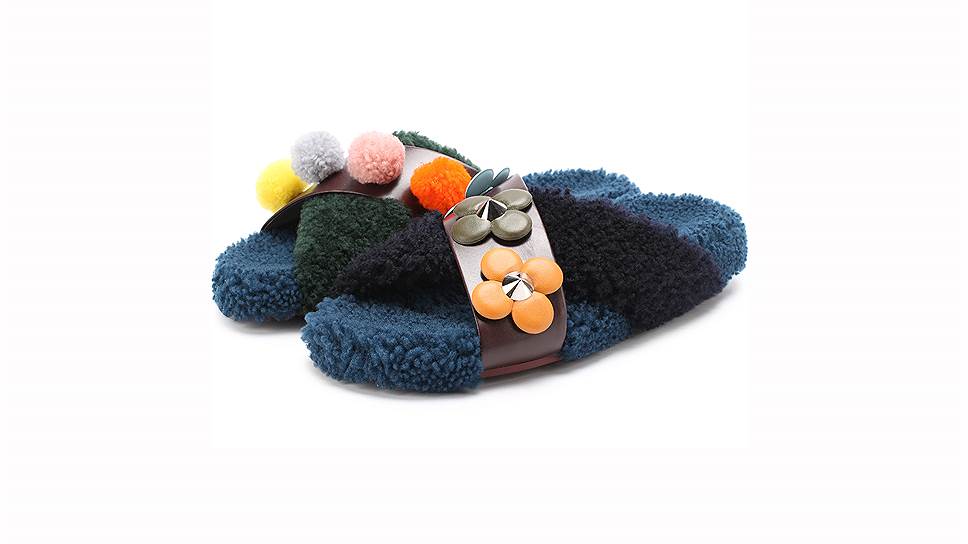 Шлепанцы FENDI из овчины с цветочной аппликацией