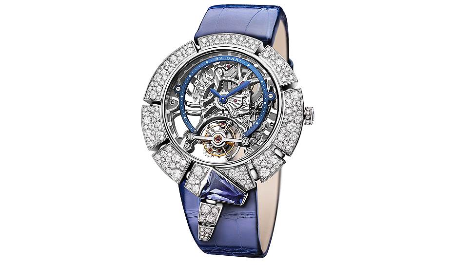 Serpenti Incantati Tourbillon Lumiere Skeleton, белое золото, бриллианты, танзаниты