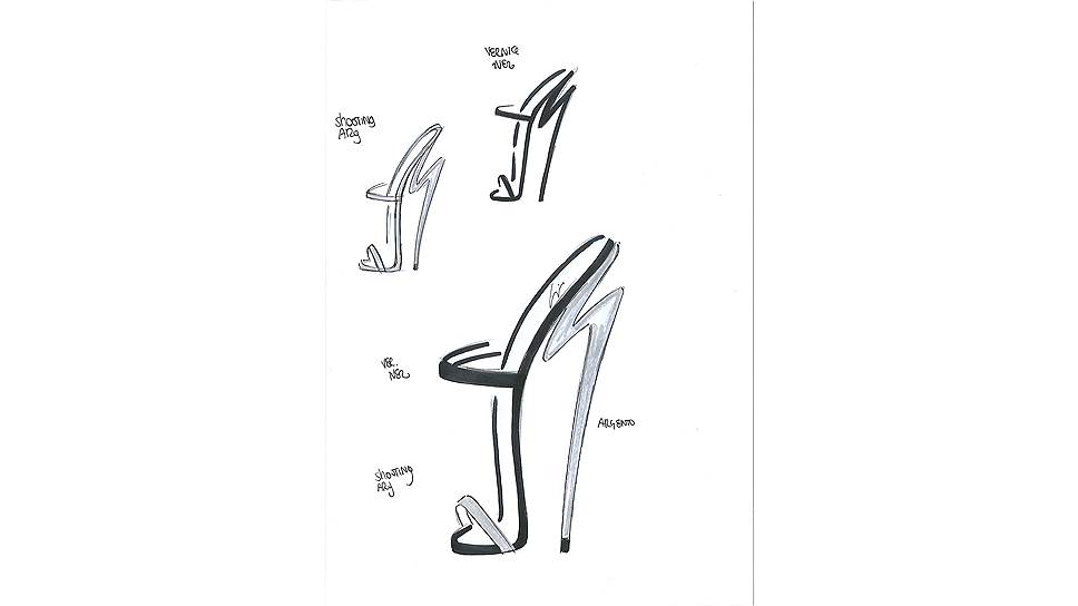 Эскиз и модель Giuseppe Zanotti Design для юбилейной коллекции