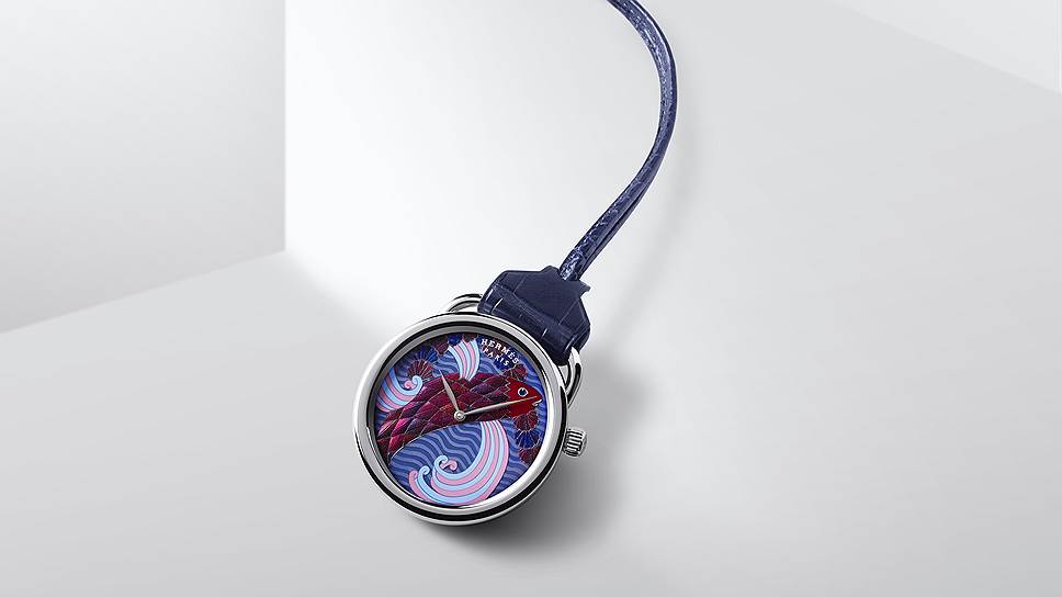 Hermes, Arceau Pocket Ailes et Ecailles, белое золото, гравировка, эмаль, 43 мм, механизм с автоматическим подзаводом