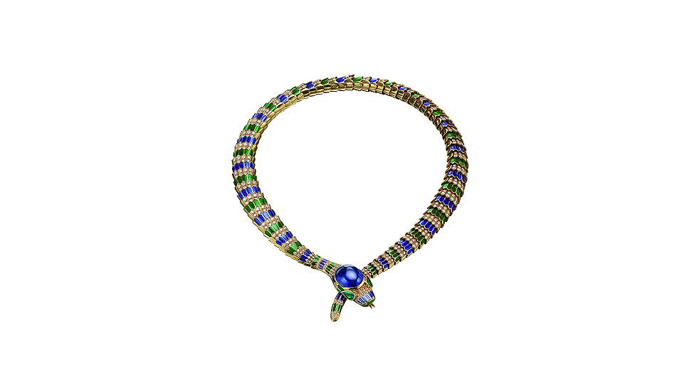 Колье Serpenti, золото, эмаль, сапфиры, изумруды, бриллианты