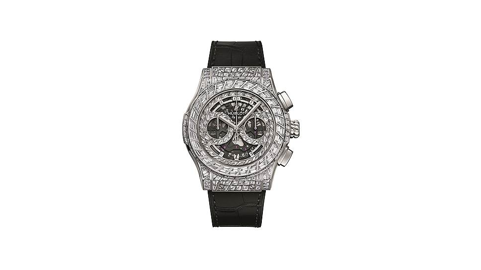 Classic Fusion Aerofusion Chronograph High Jewellery, белое золото, бриллианты, 45 мм, скелетонированный механизм HUB1155 c автоматическим подзаводом