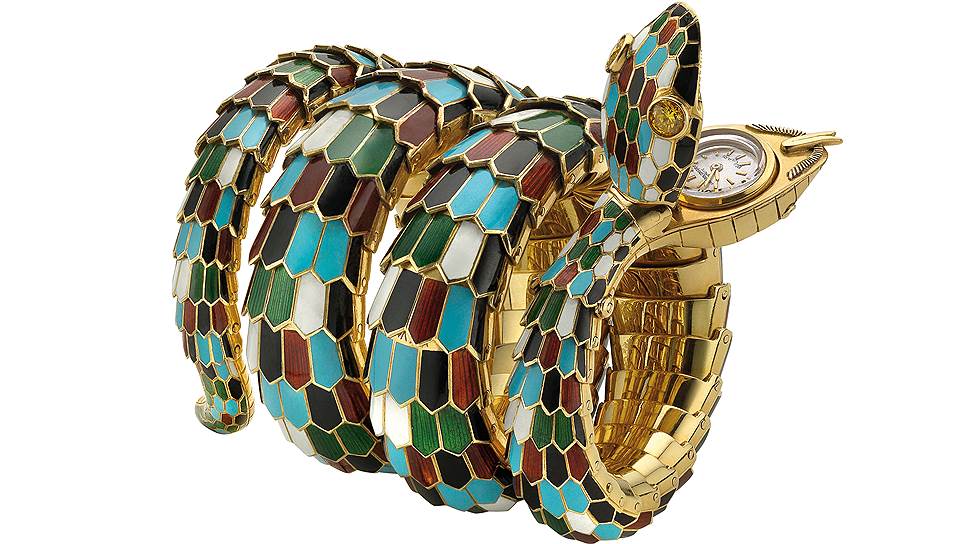 Часы Serpenti, золото, разноцветная эмаль, желтые бриллианты, 1967 год