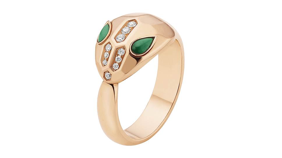 Кольцо Serpenti Eyes on Me, розовое золото, изумруды, бриллианты