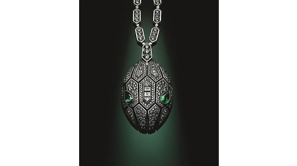 Подвеска Serpenti Eyes on Me, белое золото, изумруды, бриллианты