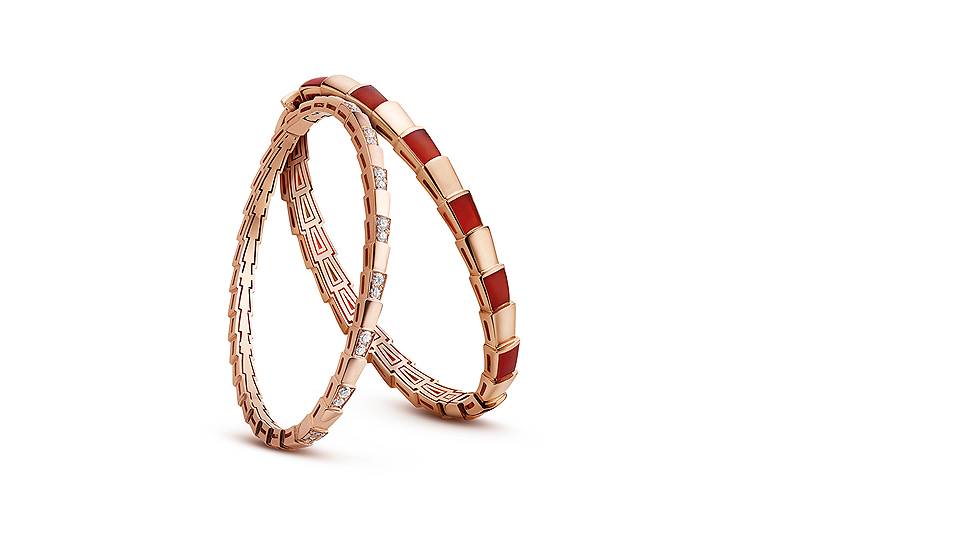 Браслеты Serpenti Viper, розовое золото, бриллианты, сердолик