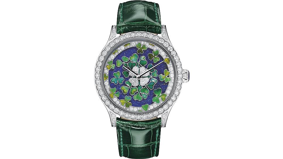Van Cleef & Arpels, Midnight Palaisde la Chance Trefles Decor, белое золото, ляпис-лазурь, бриллианты, эмаль Champleve, 42 мм, механизм с автоматическим подзаводом