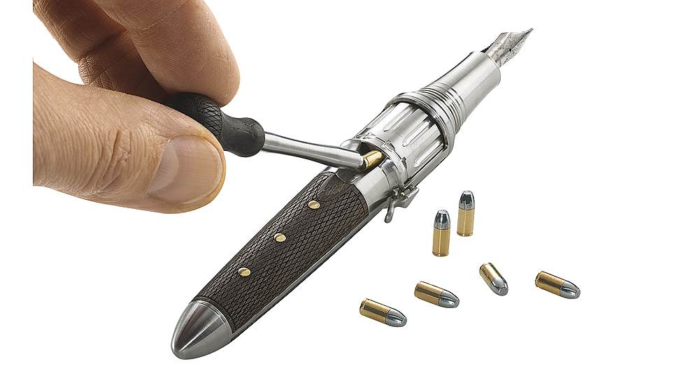 Montegrappa, перьевая ручка "Револьвер", мореный дуб, позолоченная латунь, система сменных картриджей с цветными чернилами