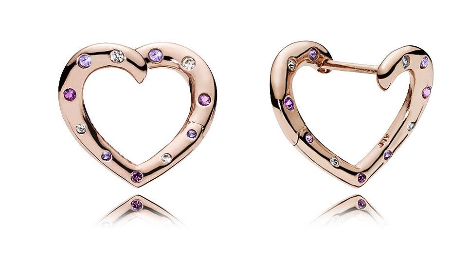 Серьги "Яркие сердца", сплав PANDORA Rose, цветной кубический цирконий