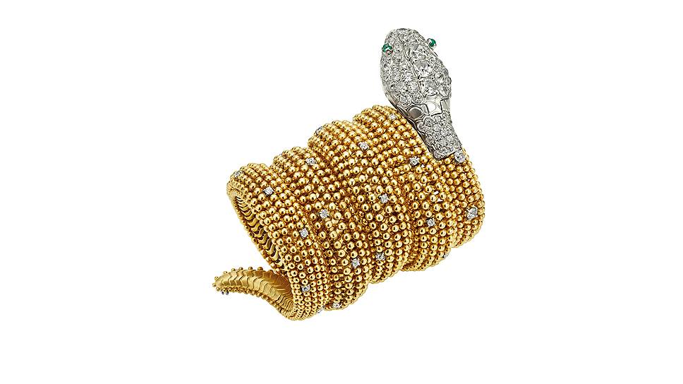 Браслет-часы Serpenti из золота и платины с изумрудами и бриллиантами, ок. 1955, коллекция наследия Bvlgari