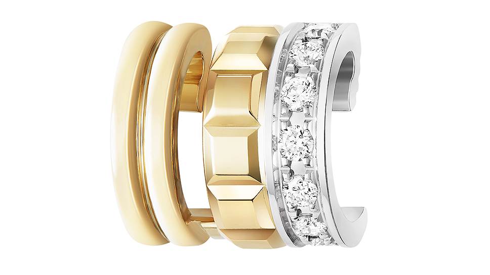Boucheron, серьга-кафф Quatre, белое и розовое золото, бриллианты 