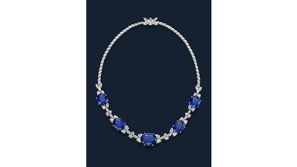 Mikimoto, колье Parure, белое золото, сапфиры, бриллианты