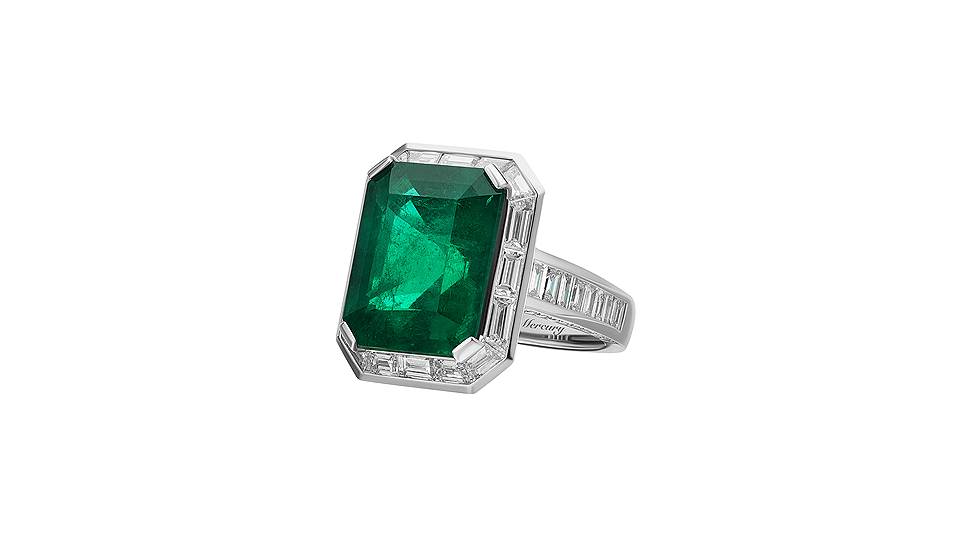 Mercury, кольцо Color, белое золото, изумруд, бриллианты
