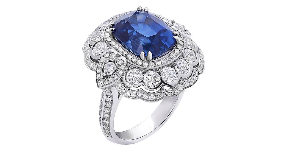 Garrard, кольцо Jewelled Vault, белое золото, сапфир, бриллианты