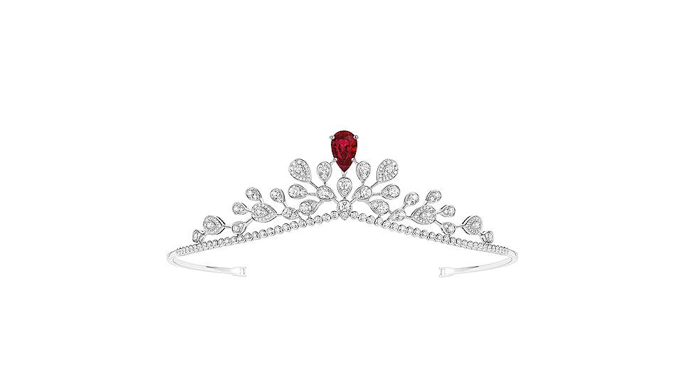 Chaumet, тиара Josephine Aigrette Imperiale, белое золото, рубин, бриллианты