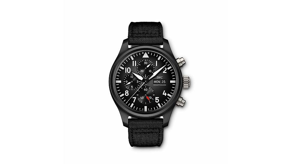 IWC Pilot’s Watch Double Chronograph Top Gun Ceratanium. Часы имеют сплитсистему: вторую стрелку, позволяющую производить последовательно два хронографических измерения. Корпус из Ceratanium, материала сочетающего свойства титана и керамики