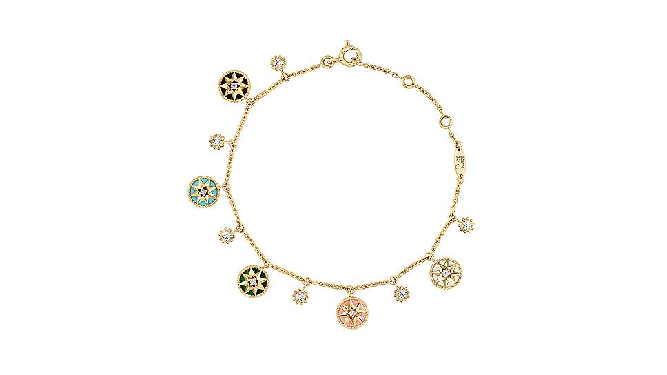 Браслет Rose des Vents, желтое золото, бриллианты, малахит, бирюза, розовый опал и перламутр