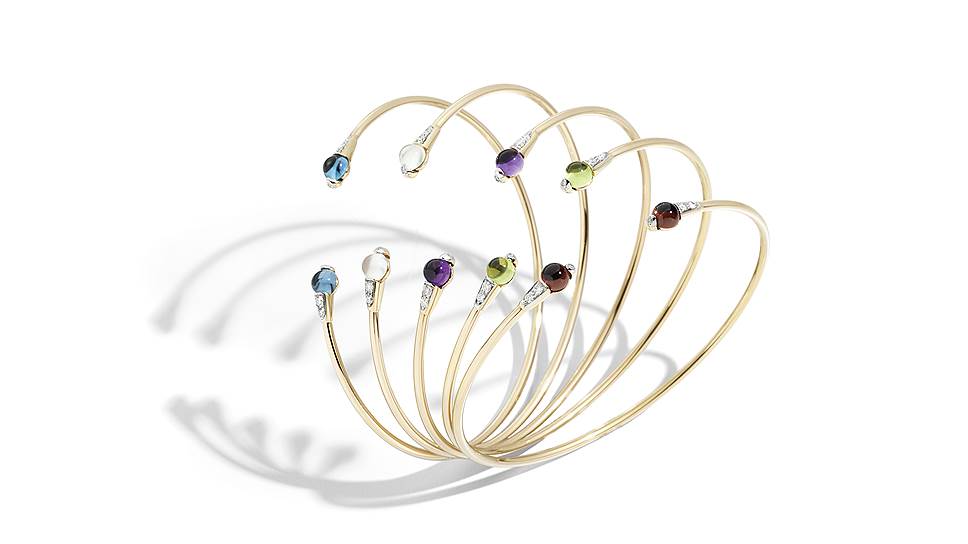 Браслеты M’ama Non M’ama, розовое золото, голубые топазы, лунный к амень, аметисты, гранаты, перидоты, бриллианты