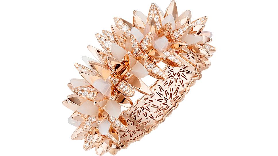 Браслет Fractal Meteor, розовое золото, лунный камень, розовый кварц, бриллианты