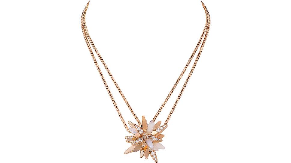 Подвеска Fractal Meteor, розовое золото, лунный камень, розовый кварц, бриллианты