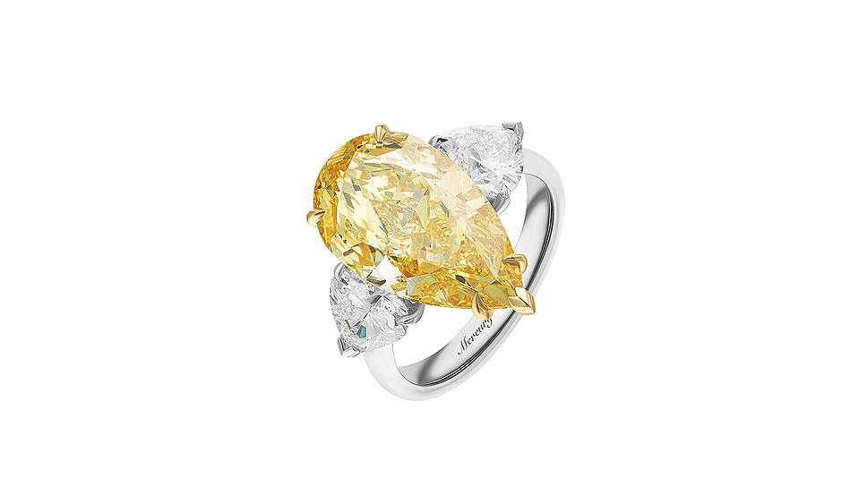 Кольцо Classic, белое и желтое золото, желтый бриллиант (Vivid Yellow, 11 карат), бриллианты