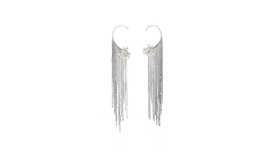 Tatiana Verstraeten, серьги-каффы Rain, белое золото, бриллианты,жемчуг