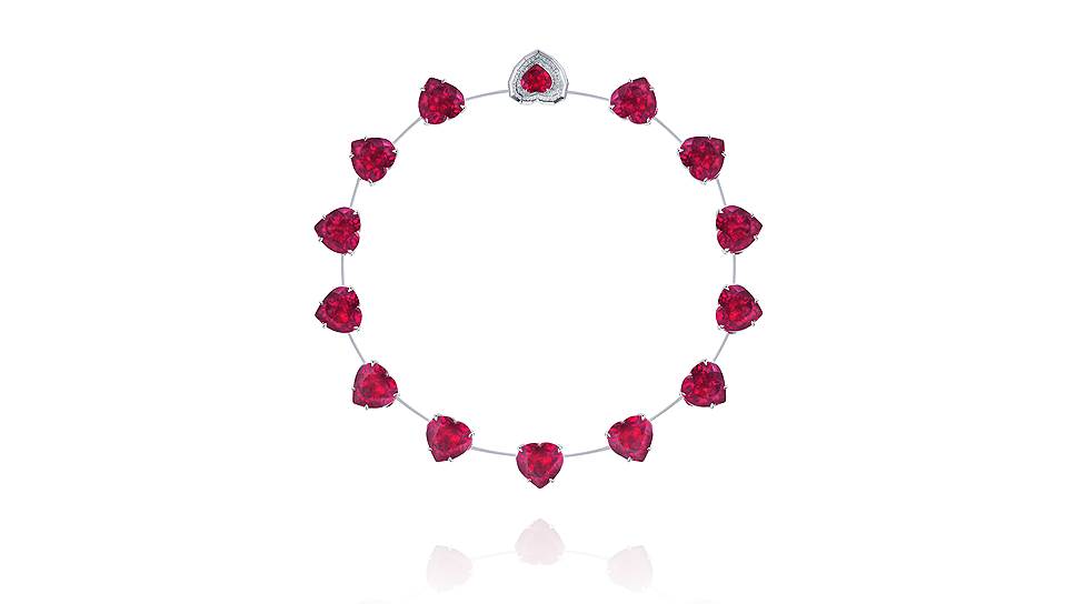 Колье Hearts, белое золото, рубины, бриллианты