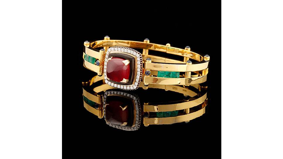 Золотой браслет с изумрудами, рубинами и бриллиантами, Milio