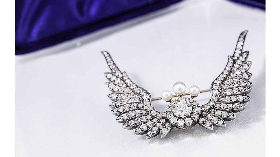 Антикварная золотая брошь с бриллиантами и натуральным жемчугом, Horowitz & Totah