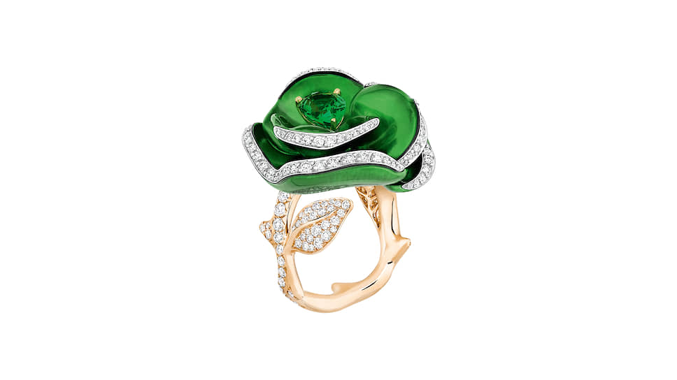 Кольцо Rose Dior Pop Tsavorite Garnet, желтое, розовое и белое золото, лак, цаворит, бриллианты