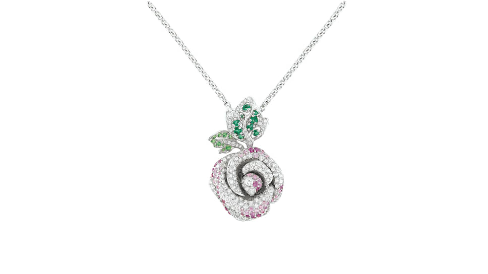 Подвеска Rose Dior Bagatelle, белое золото, розовые сапфиры, изумруды, цавориты, бриллианты