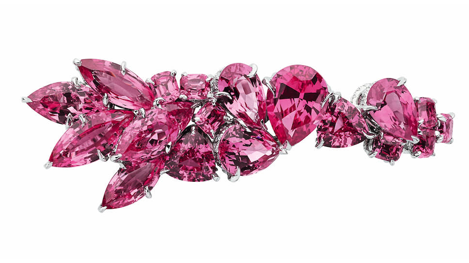 Кольцо на два пальца Rose Fuchsia Pink Spinel, белое золото, розовая шпинель, бриллианты 