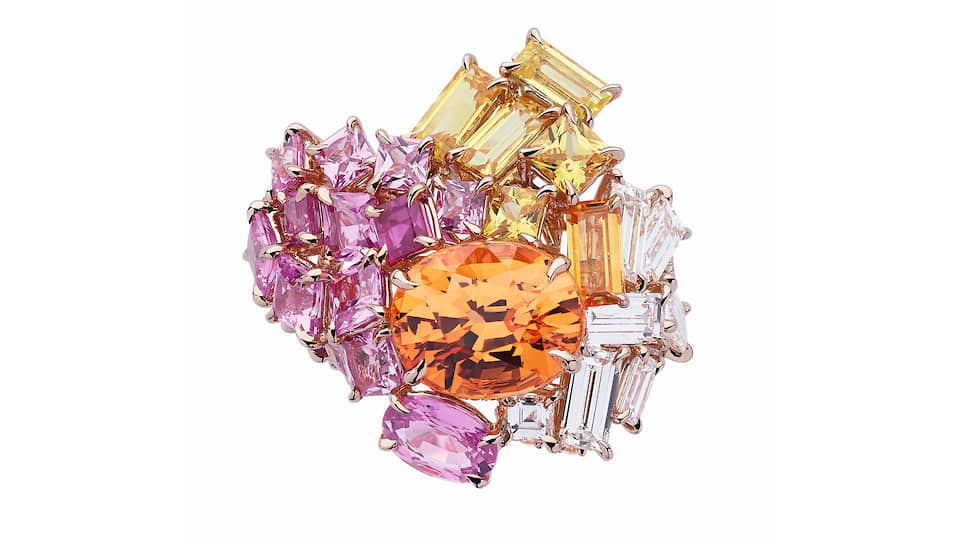 Кольцо Orange Tangerine Spessartite Garnet, розовое золото, бриллианты, спессартины, розовые и желтые сапфиры 