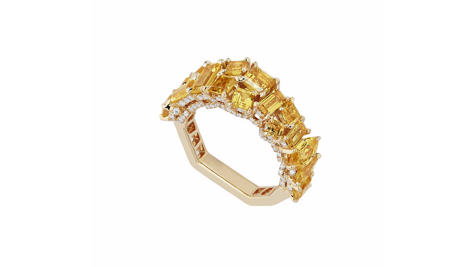 Кольцо Jaune Jonquille Yellow Sapphire, желтое золото, желтые сапфиры, бриллианты 