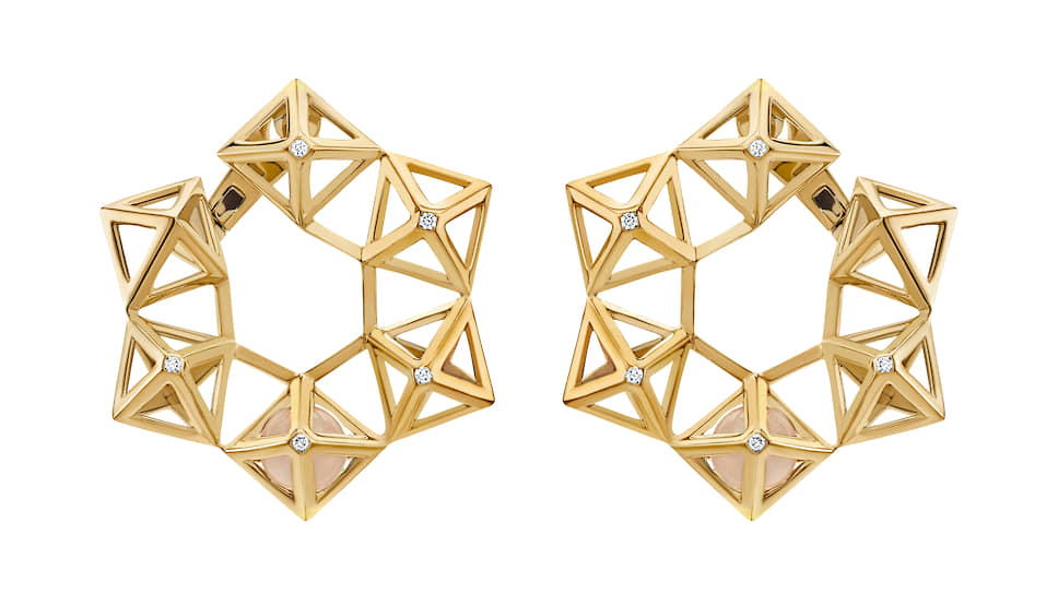 Atelier Swarovski by Stephen Webster, серьги Double Diamond, желтое золото Fairmined, розовый кварц
