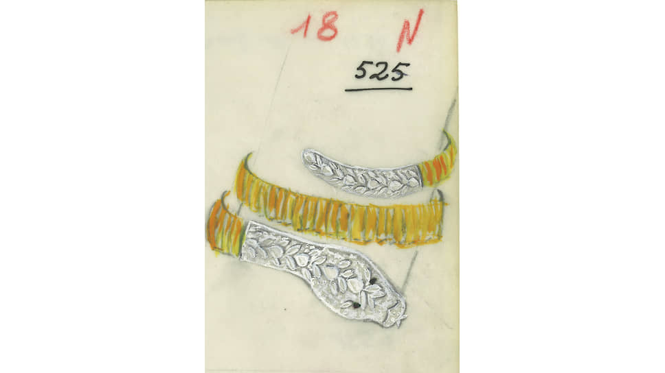 Эскиз первых часов Serpenti, 1960 год