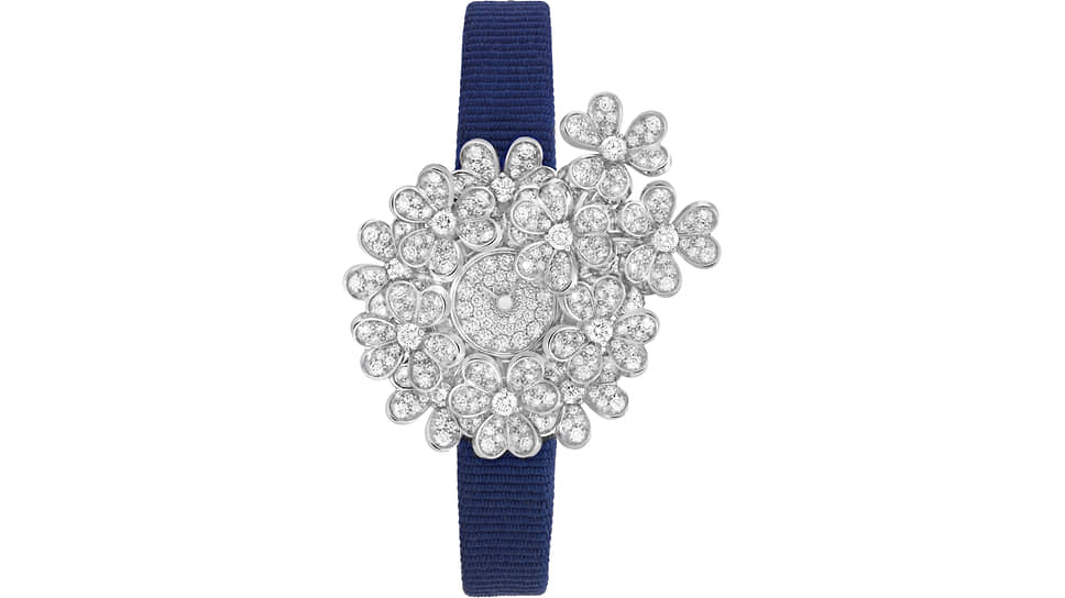 Van Cleef & Arpels, часы Frivole Secrete, 18 мм, белое золото, бриллианты, кварцевый механизм 