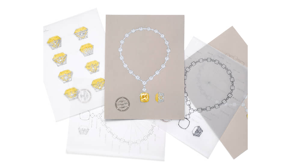 Эскизы колье с бриллиантом Tiffany 