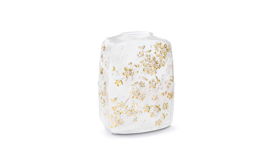 Ваза Vase Cerisier Incolore, Lalique, хрусталь, золотое напыление, ЦУМ 