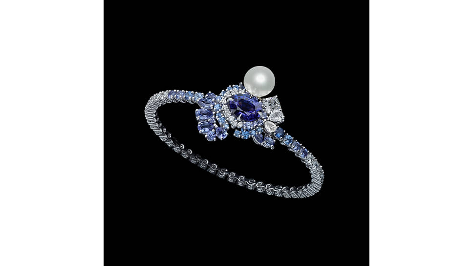 Браслет Tie & Dior, Dior Joaillerie, белое золото, бриллианты, культивированный жемчуг, танзаниты и сапфиры