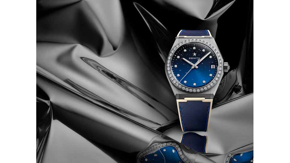 Zenith, часы Defy Midnight, 36 мм, сталь, бриллианты, механизм с автоматическим подзаводом, запас хода 48 часов