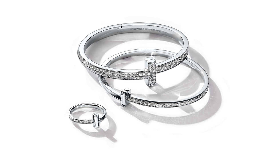 Браслеты и кольцо Tiffany T, Tiffany & Co., белое золото, бриллианты