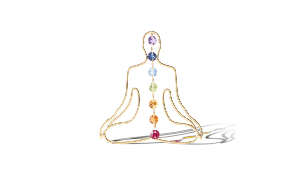 Моносерьга Chakras Earringdy, Persee Paris, розовое золото, разноцветные драгоценные камни