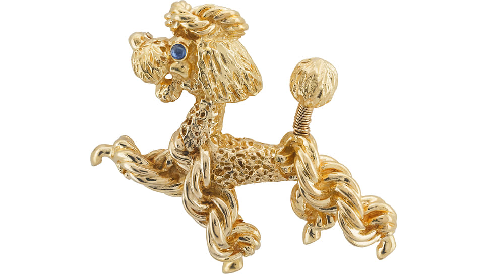 Брошь Poodle, желтое золото, сапфир, 1968 год 
