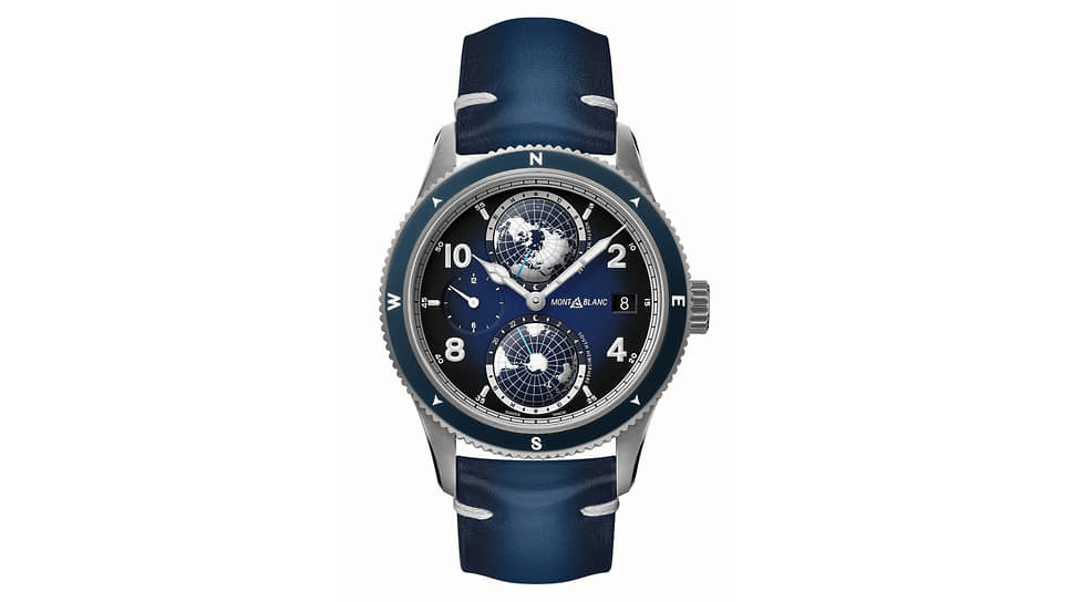 Часы 1858 Geosphere, Montblanc, 42 мм, сталь, механизм с автоматическим подзаводом