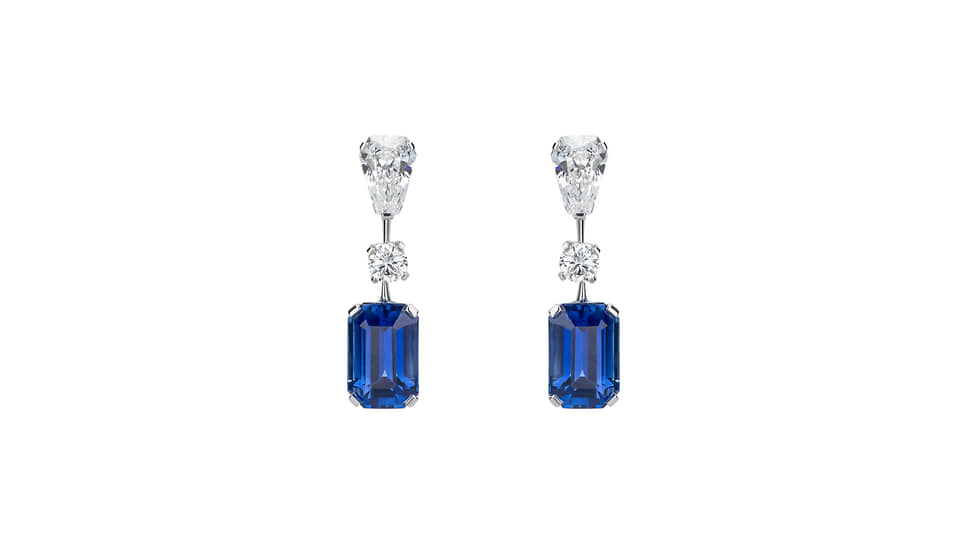Серьги Color, Mercury, белое золото, сапфиры, бриллианты